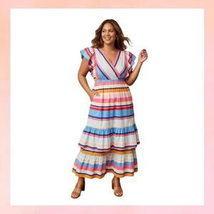 Plenty by Tracy Reese Striped Tiered Maxi Dress - Multi-Color - Size S